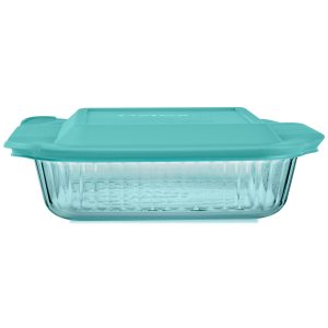 Pyrex? Sculpted Tinted Glass 8 Square Baking Dish with Lid. Aqua