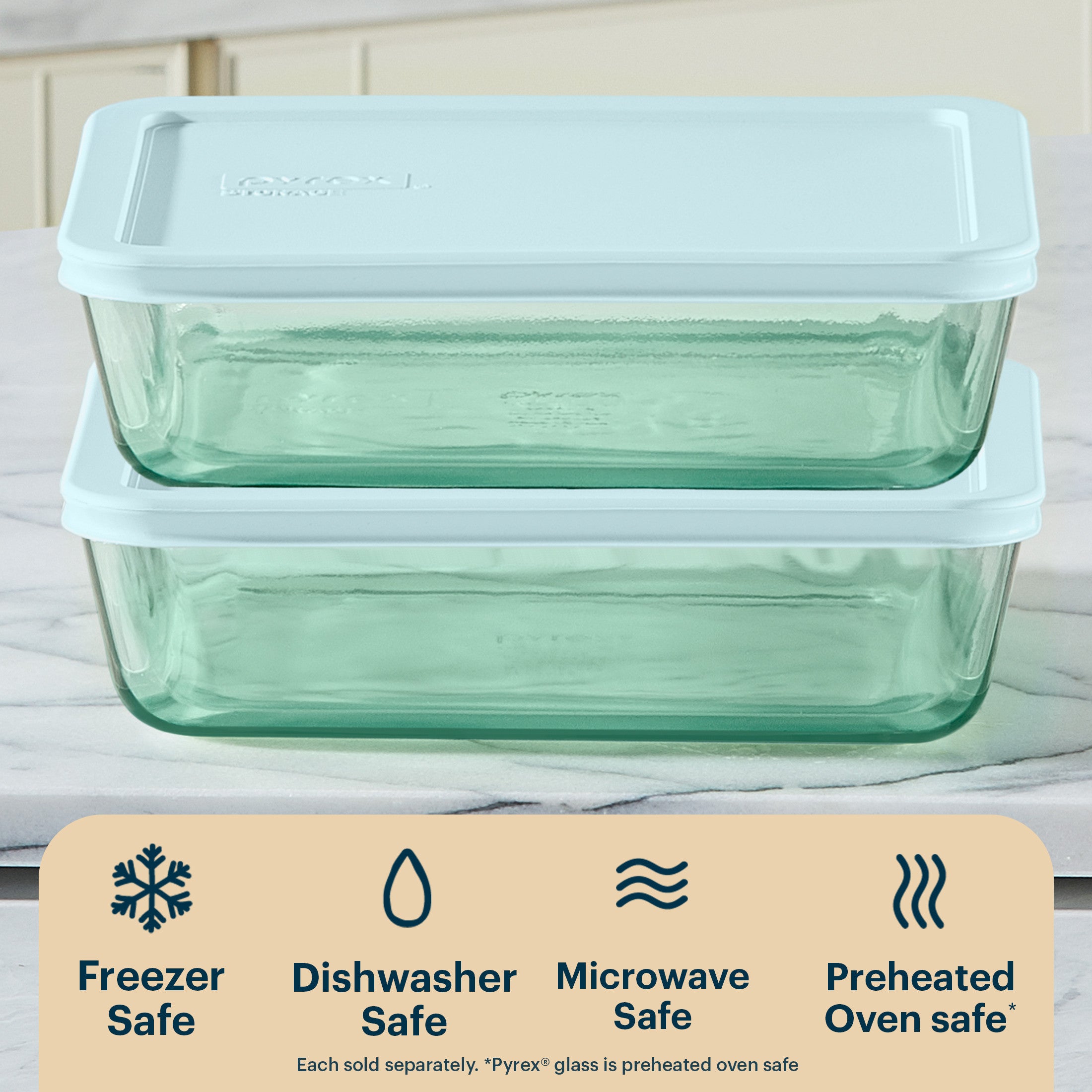 Pyrex® Simply Store® Tinted Glass 6-cup Rectangle Storage Container with Lid. Aqua - Image 4