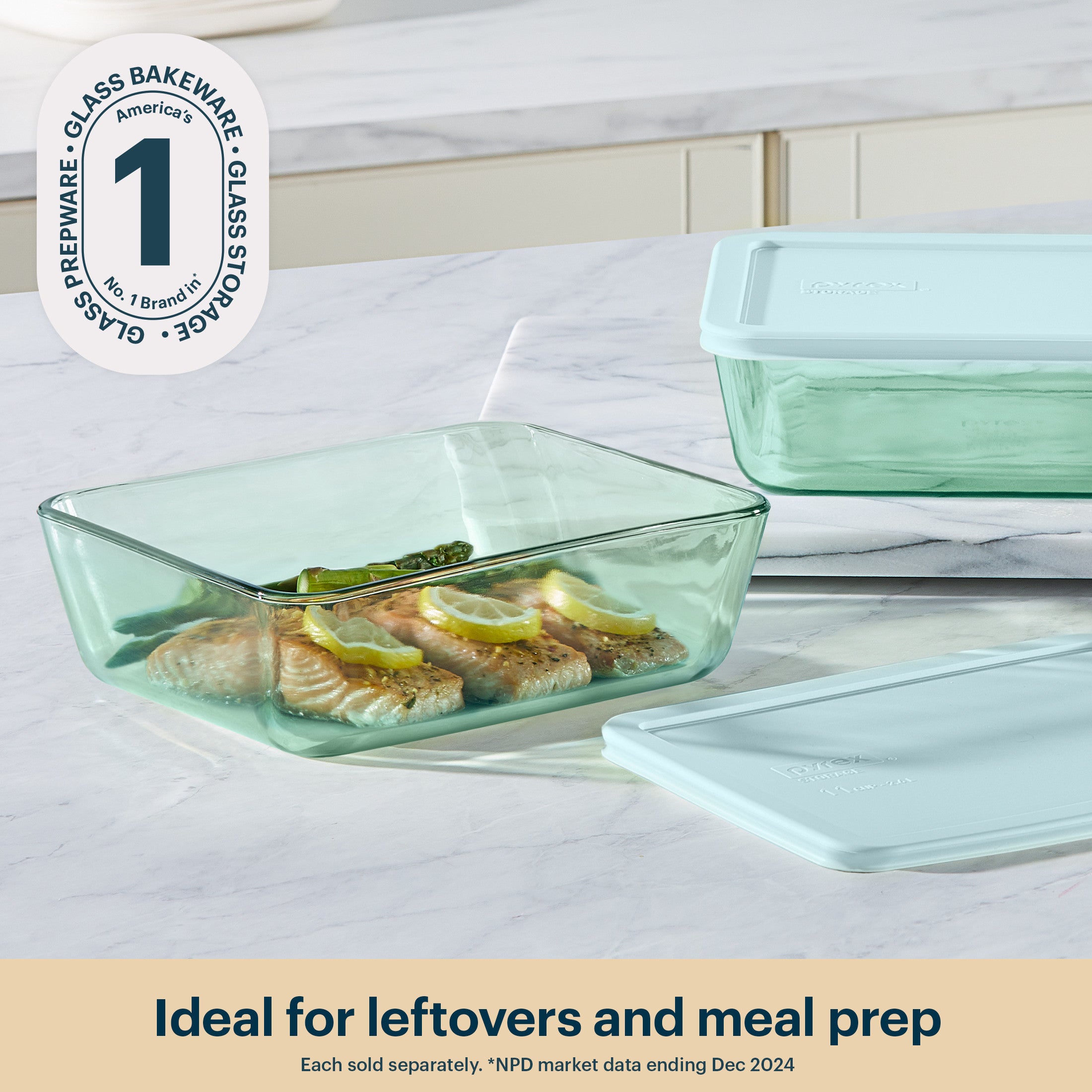 Pyrex® Simply Store® Tinted Glass 11-cup Rectangle Storage Container with Lid. Aqua - Image 3