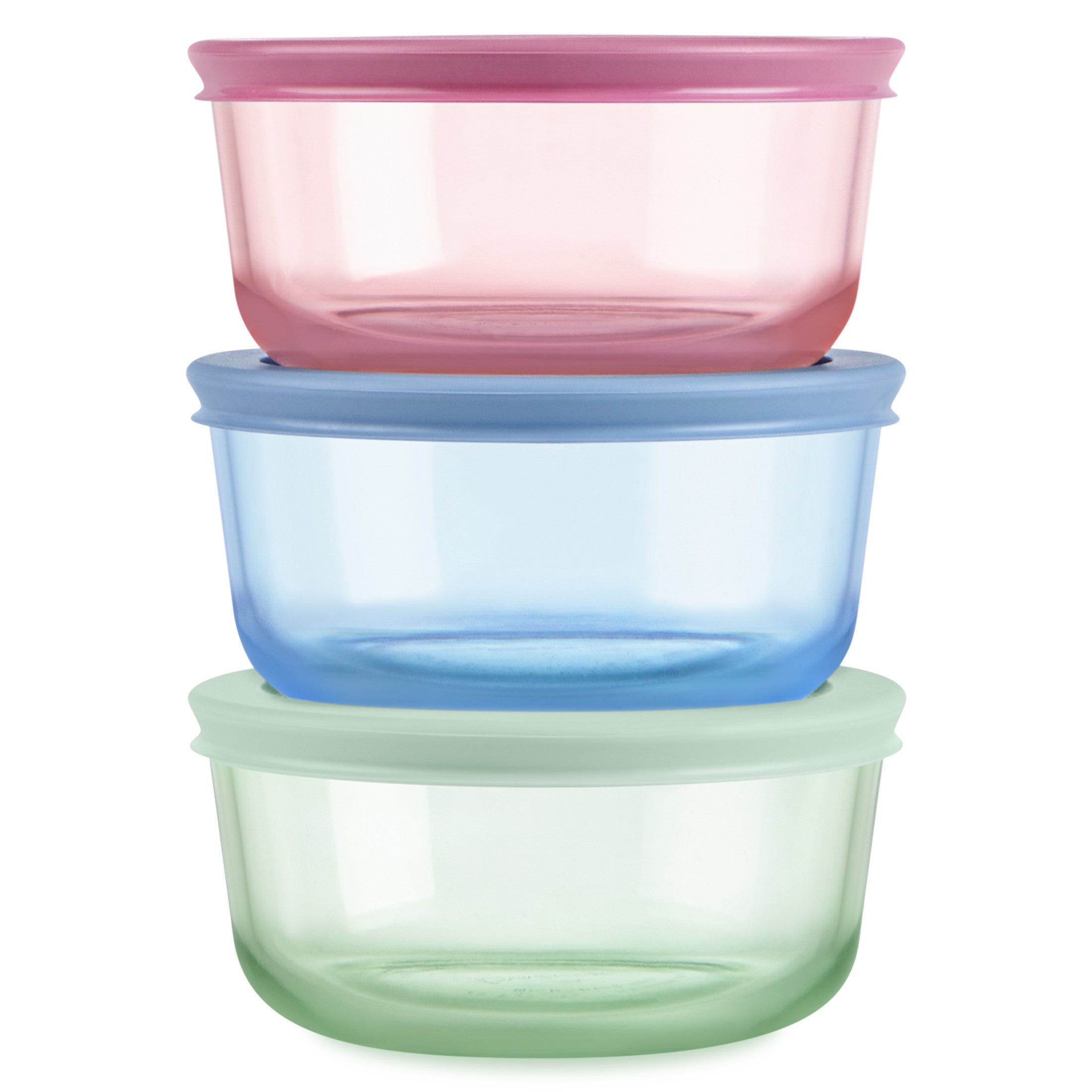 Pyrex? Simply Store? Tinted Glass 2-cup Round Storage Containers. 6-pc Set. Mixed Colors