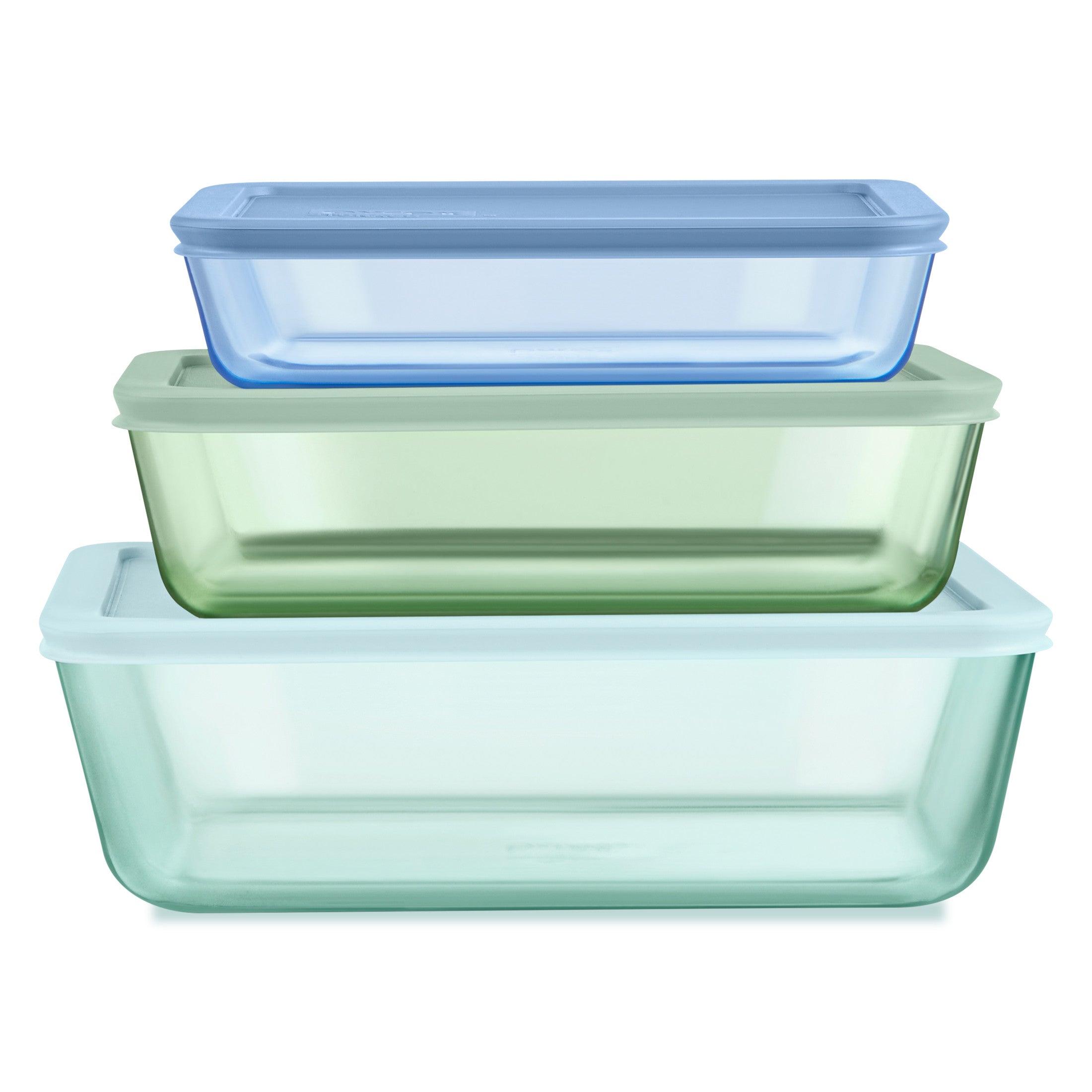 Pyrex? Simply Store? Tinted Glass Rectangle Storage Containers. 6-pc Set. Mixed Colors