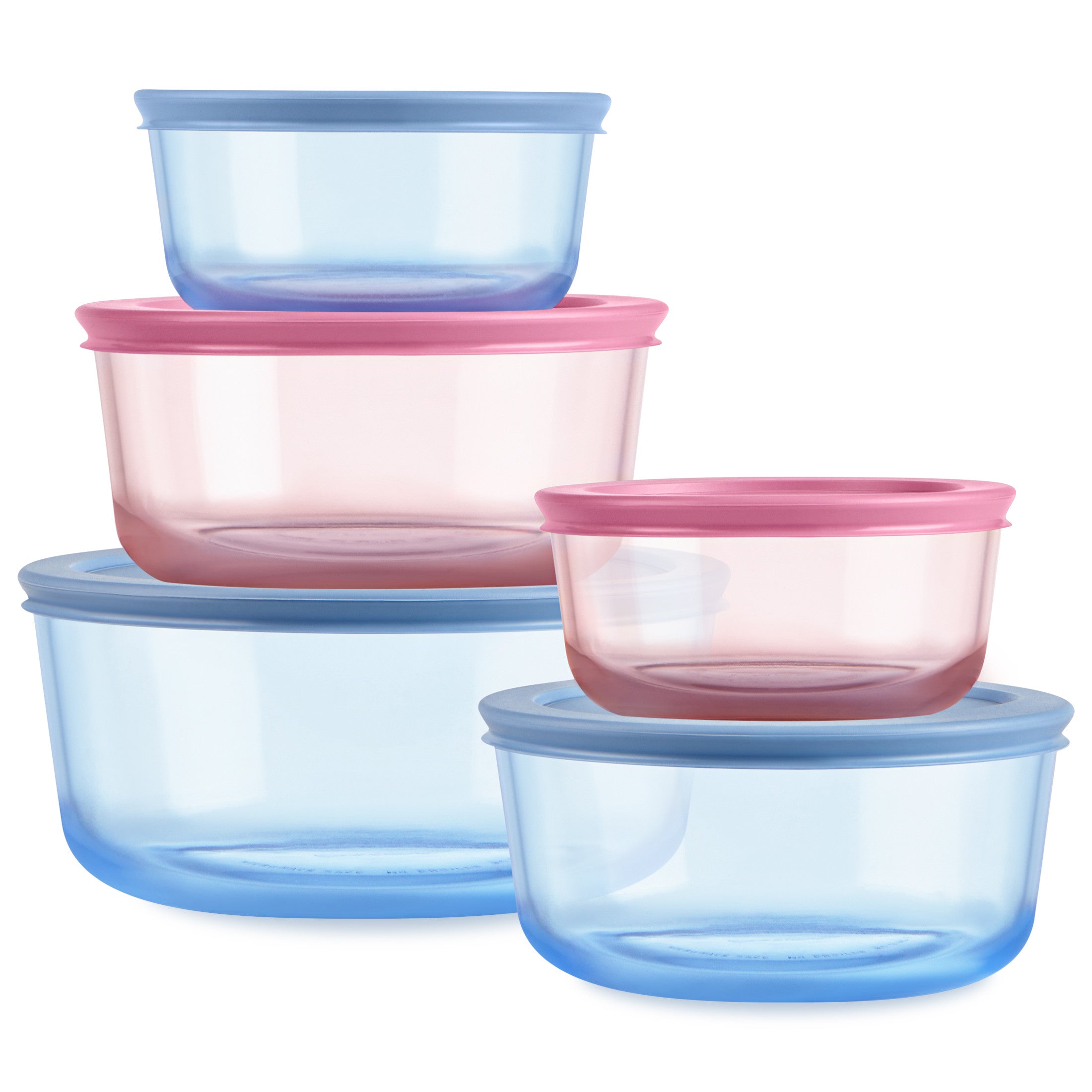 Pyrex® Simply Store® Tinted Glass Round Storage Containers. 10-pc Set. Mixed Colors