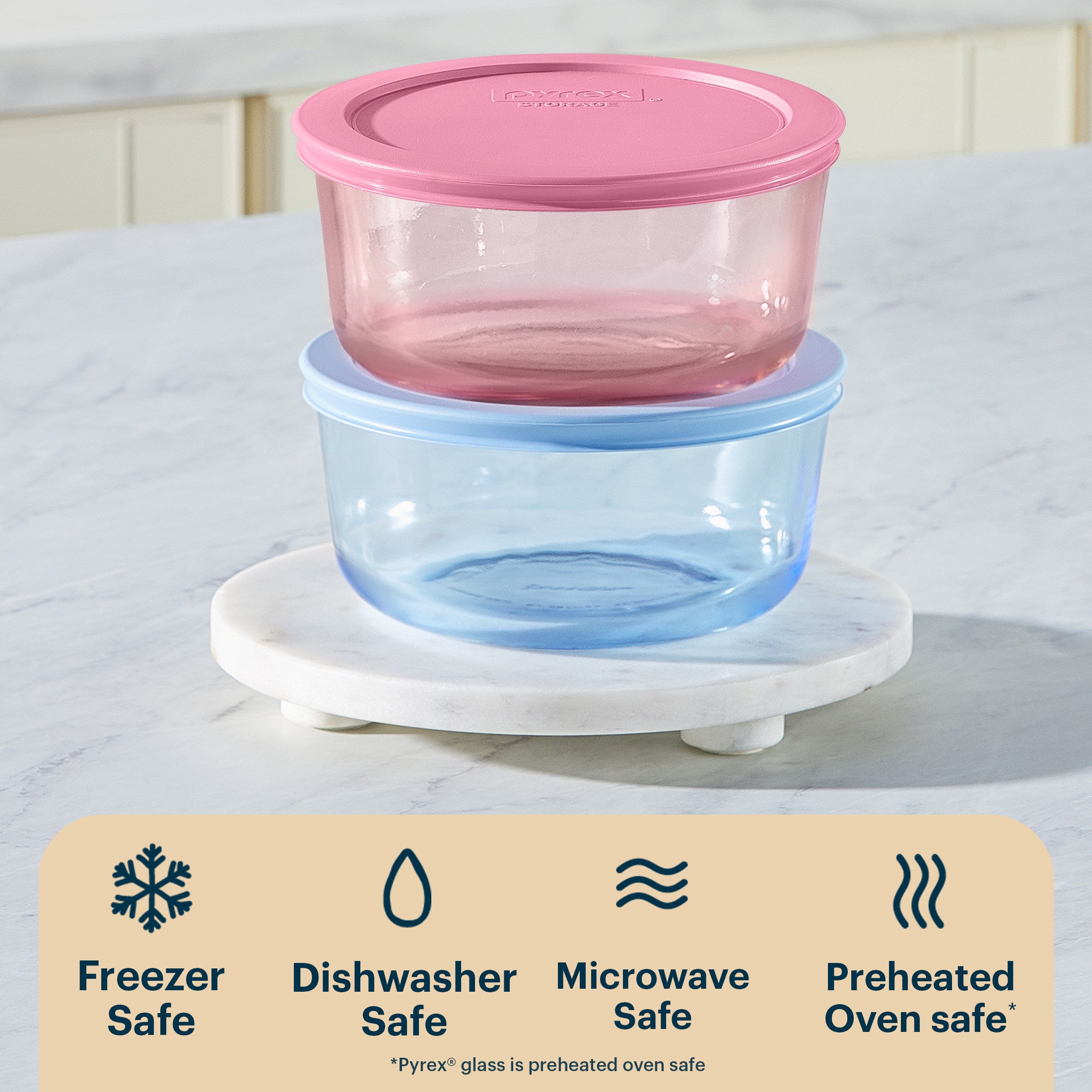 Pyrex® Simply Store® Tinted Glass 4-cup Round Storage Containers. 4-pc Set. Mixed Colors - Image 4