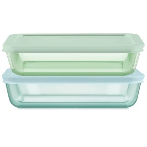 Pyrex® Simply Store® Tinted Glass 3-cup Rectangle Storage Containers. 4-pc Set. Mixed Colors