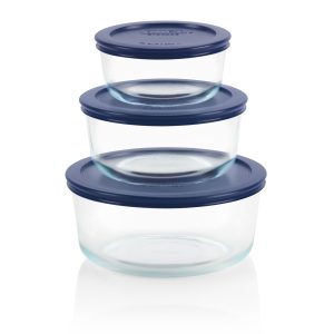 Pyrex® Simply Store® 6-piece Round Glass Food Storage Container Set with Blue Lids