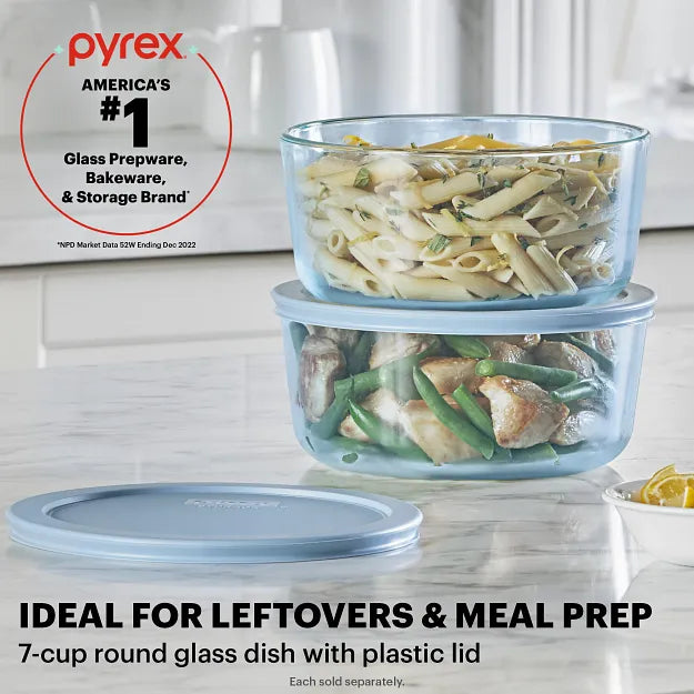 Pyrex? Simply Store? Tinted 7-cup Round Storage with Blue Plastic Lid - Image 2