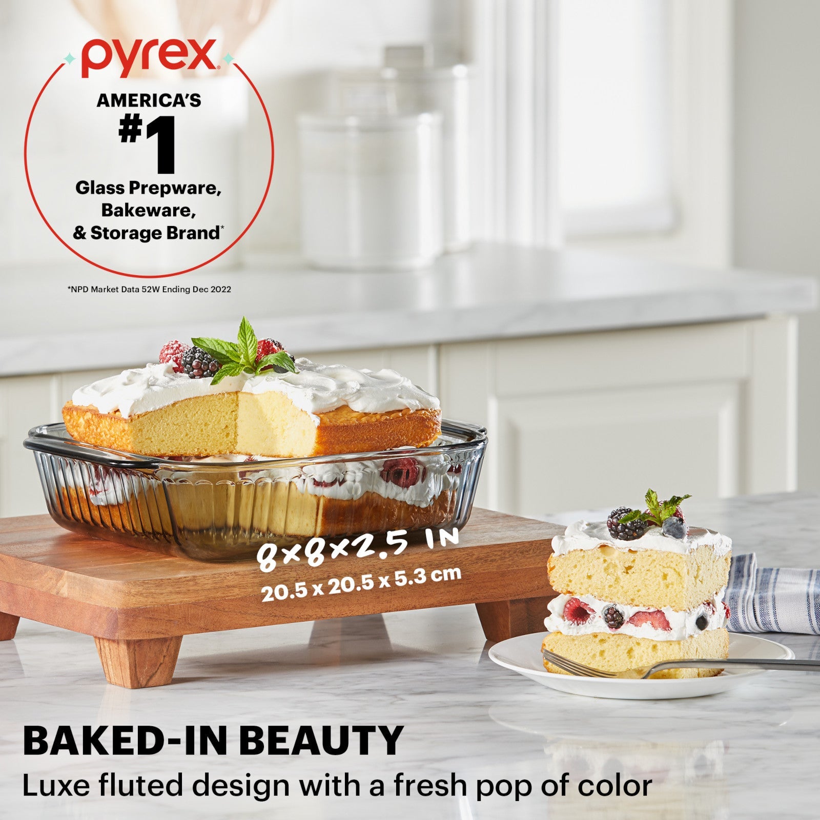 Pyrex® Sculpted Tinted Colors 8 Square Baking Dish. Smoke - Image 2