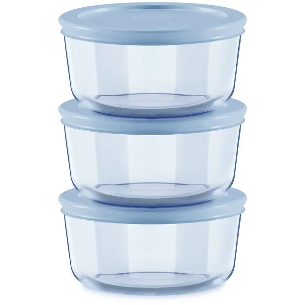 Pyrex? Simply Store? Tinted 6-piece Round Storage Value Pack with Blue Plastic Lids