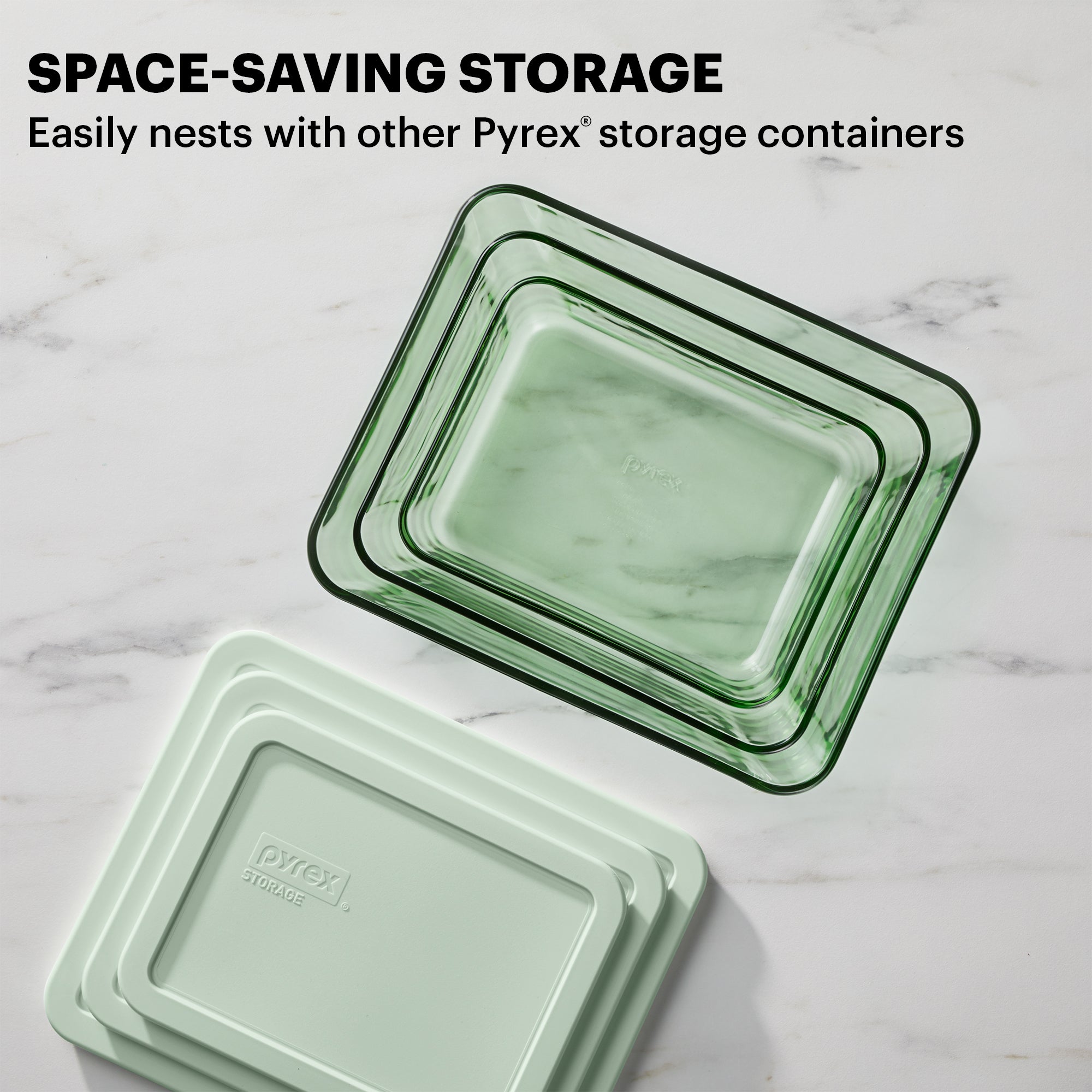 Pyrex® Simply Store® Tinted 6-piece Rectangle Storage Set with Plastic Lids. Green - Image 3
