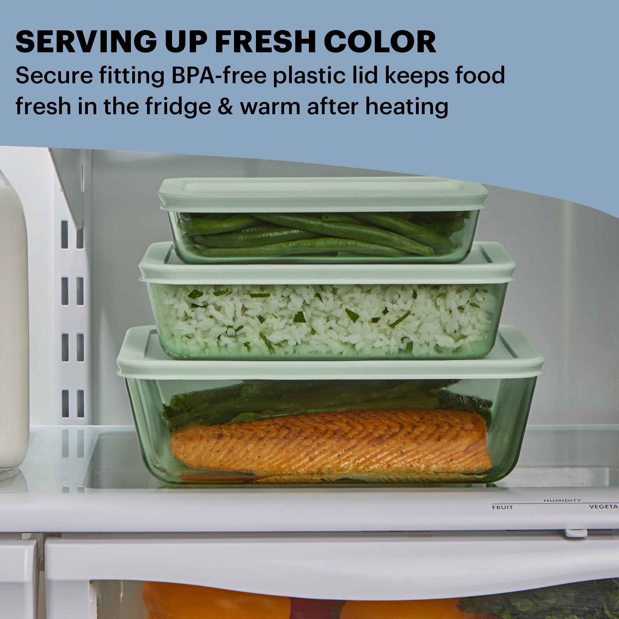 Pyrex® Simply Store® Tinted 6-piece Rectangle Storage Set with Plastic Lids. Green - Image 4